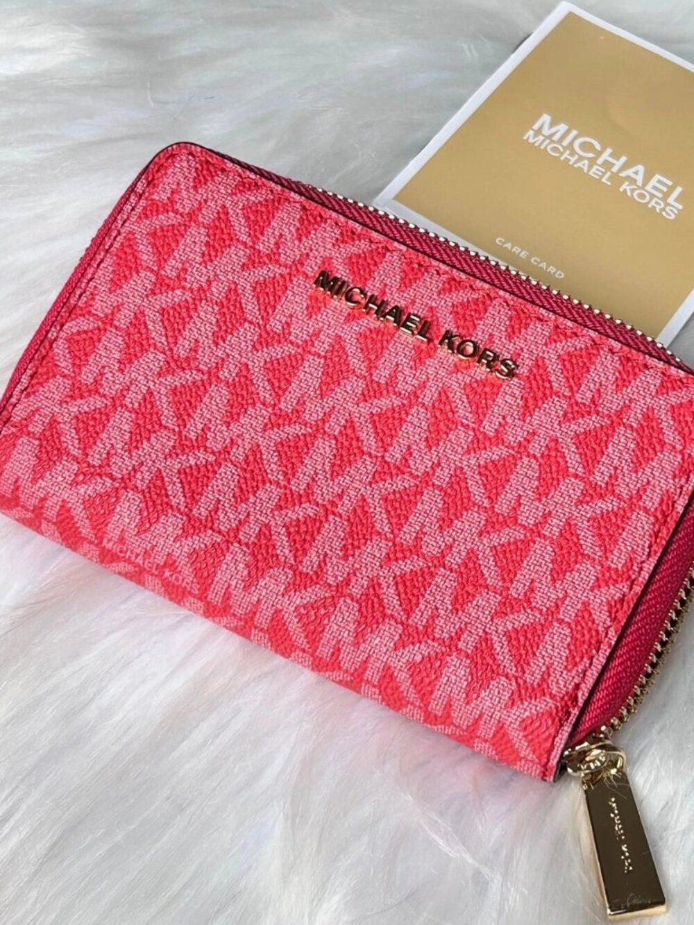 New Michael Kors Jet Set Zip Around Card Case/Small Wallet~Sangria Color